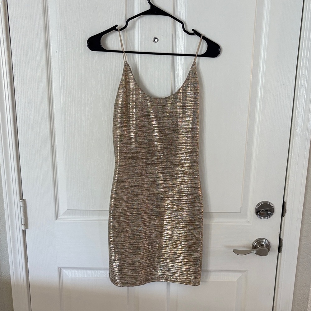 Alice + Olivia Shimmering Gold Mini Dress
